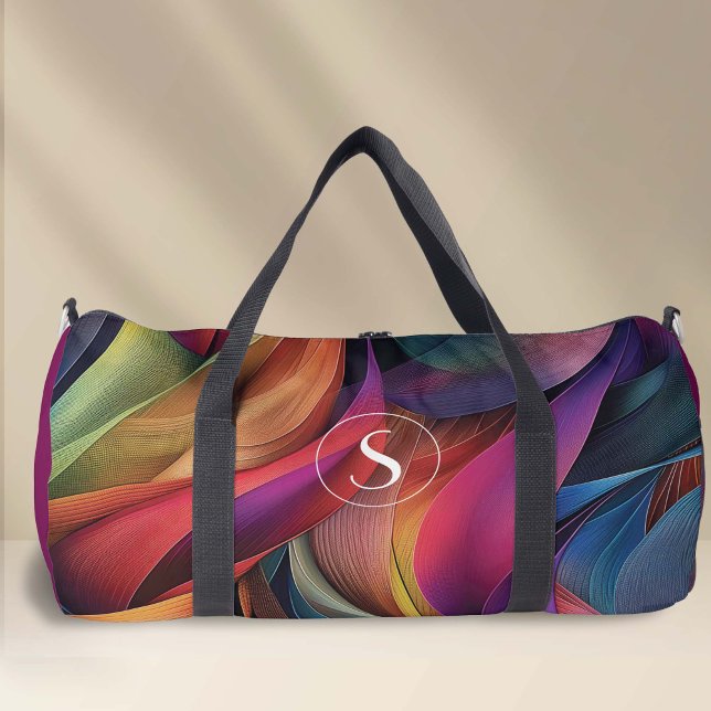 Monoggramed bold colourful abstract pattern    duffle bag (Vivid colorful modern abstract pattern large duffel bag.)