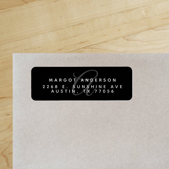 Monogoram Chic | Stylish Black | Return Address ("Everyday is abundantly beautiful." 
Sincerely Best Wishes from Lucky Design World)