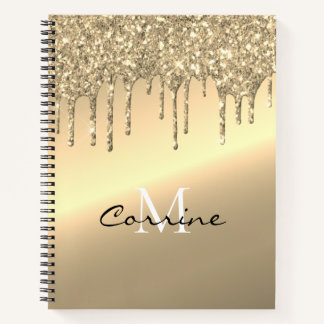 Monogram 14K Antiqu Gold Dripping Glitter Metallic Notebook