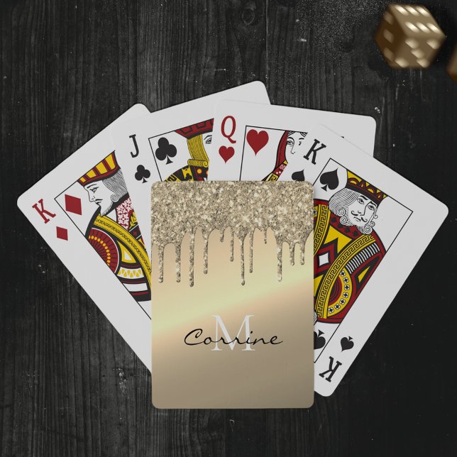 Monogram 14k Brass Gold Metallic Dripping Glitter Playing Cards (Creator Uploaded)