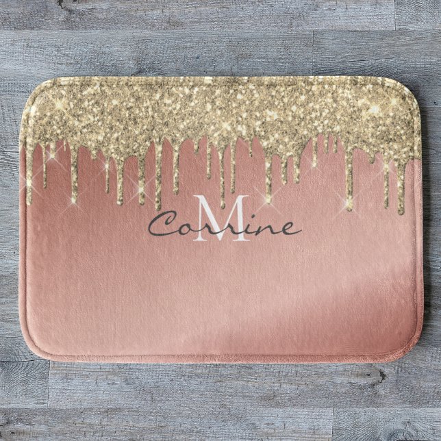 Monogram 14K Metallic + Rose Gold Glitter Dripping Bath Mat (Creator Uploaded)