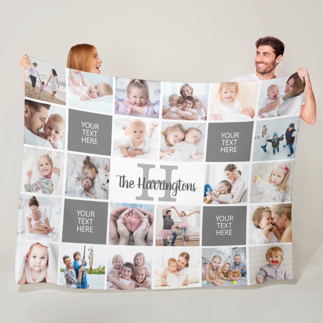 Monogram 24 Photo Collage Custom Personalised Fleece Blanket (In Situ)