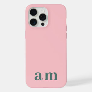 Monogram 2 Initials Pink & Green Minimalist iPhone 15 Pro Max Case