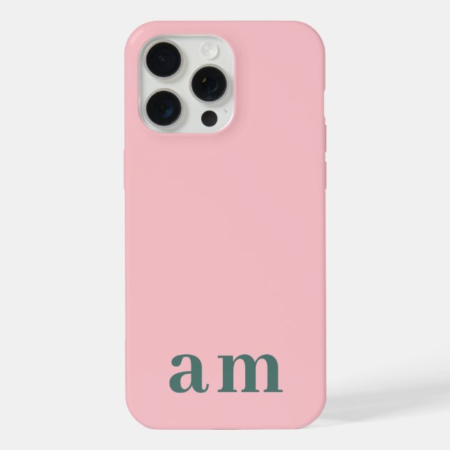 Monogram 2 Initials Pink & Green Minimalist iPhone Case (Back)