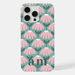 Monogram 2 Initials Pink Green Vintage Floral iPhone 15 Pro Max Case