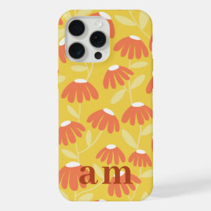 Monogram 2 Initials Yellow & Orange Floral Pattern iPhone 15 Pro Max Case