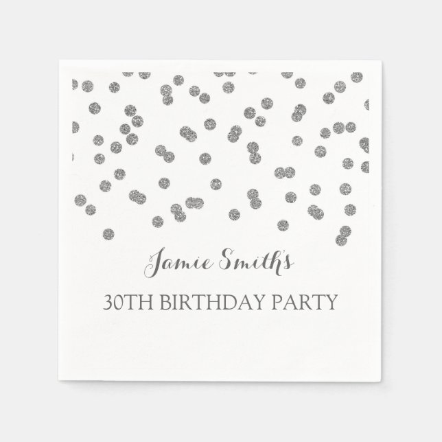 Monogram 30th Birthday Napkin Silver confetti (Front)