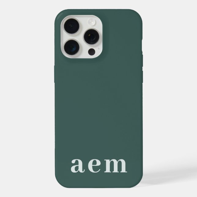 Monogram 3 Initials Dark Green Minimalist iPhone Case (Back)