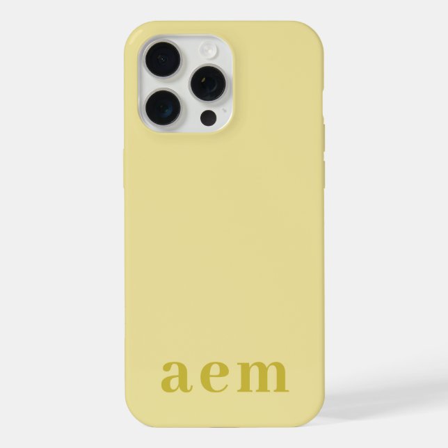 Monogram 3 Initials Pale Yellow & Green Minimalist iPhone Case (Back)