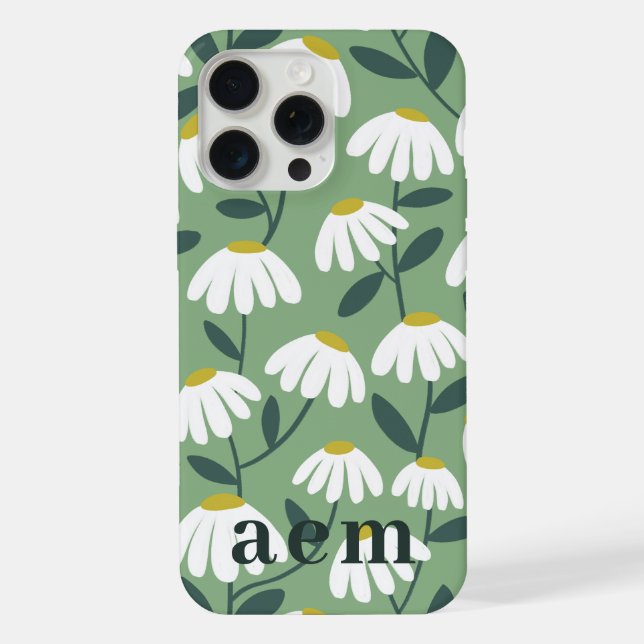 Monogram 3 Initials Sage Green Floral Pattern iPhone Case (Back)