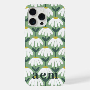 Monogram 3 Initials Sage Green Vintage Floral iPhone 15 Pro Max Case