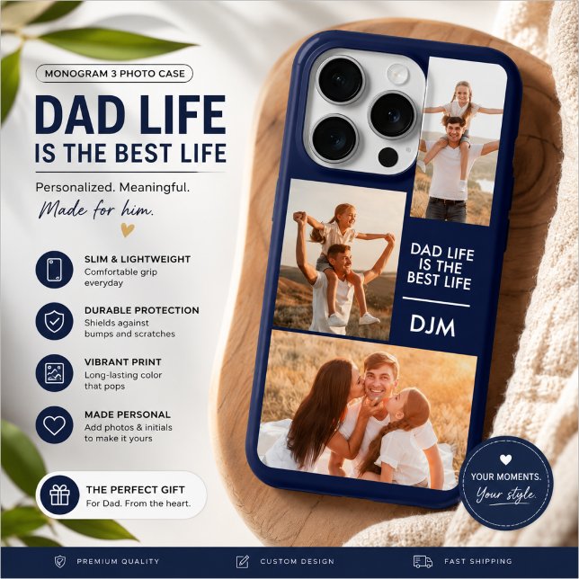 Monogram 3 Photo Dad Life is the Best Life iPhone Case (Creator Uploaded)