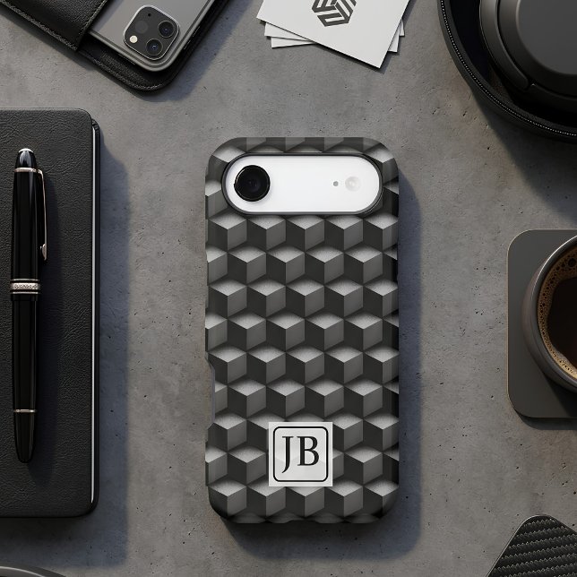 Monogram, 3D Black Geometric Pattern, Modern (Creator Uploaded)