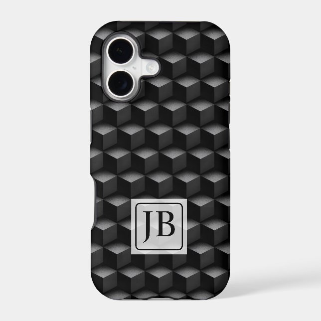 Monogram, 3D Black Geometric Pattern, Modern (Back)