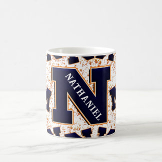 Monogram 3D Name Navy Blue Orange Yellow Cute Fun  Coffee Mug