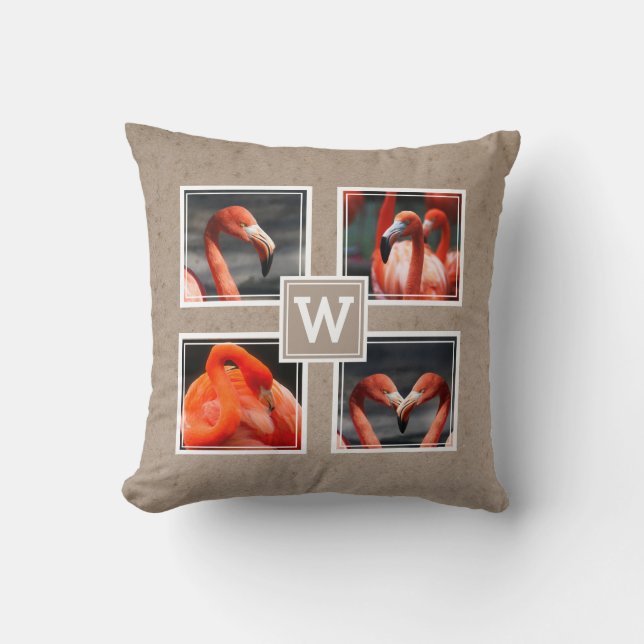 Monogram 4 Photo Template Modern Natural Cushion (Front)
