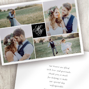 Monogram 4 Photo Wedding Thank You Card