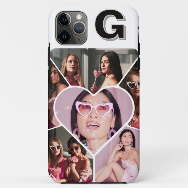 Monogram 6-Photo Collage Teal iPhone Case (Back)