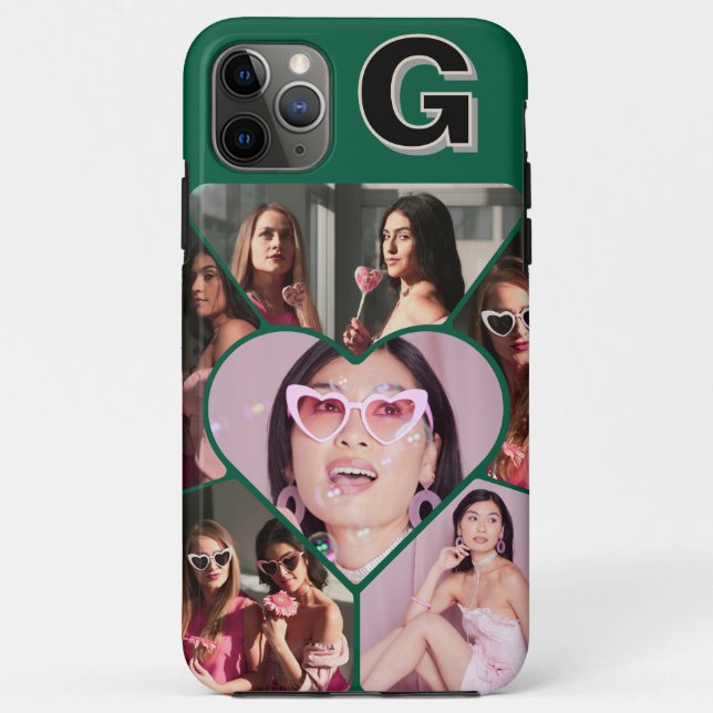 Monogram 6-Photo Collage Teal iPhone Case (Back)