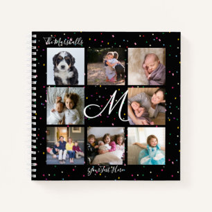 Monogram 8 Photo Collage Colourful Confetti Black Notebook
