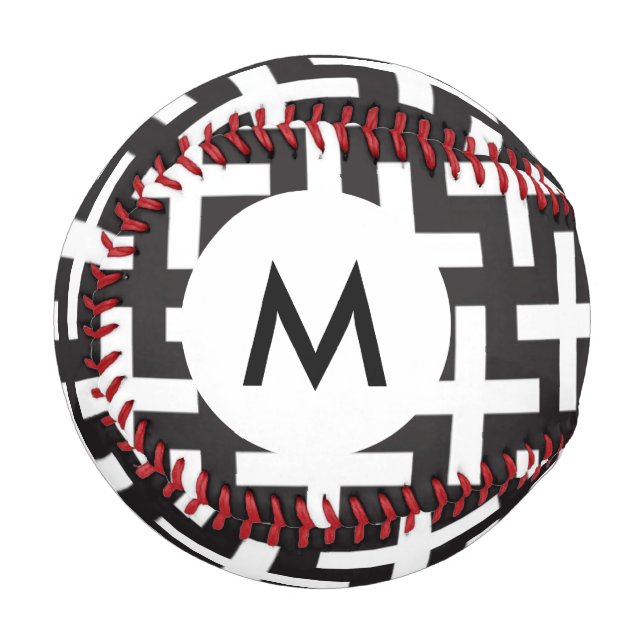 Monogram A b&w patterns made with 'plus' sign Baseball (Front Left)