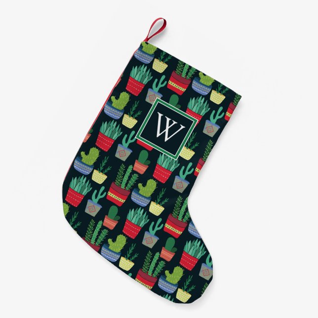 Monogram | A Crowd of Cactus Small Christmas Stocking (Front (Hanging))