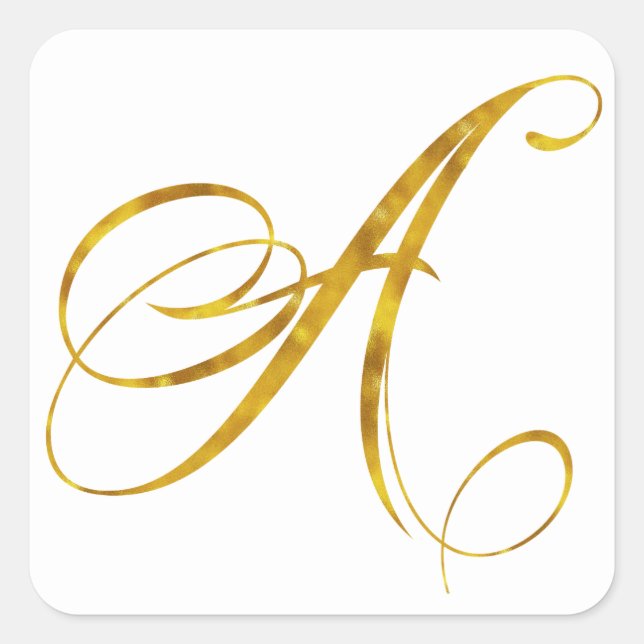 Monogram A Faux Gold Foil Metallic Letter Design Square Sticker (Front)