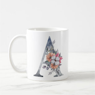 Monogram A Floral Blue Watercolor Coffee Mug