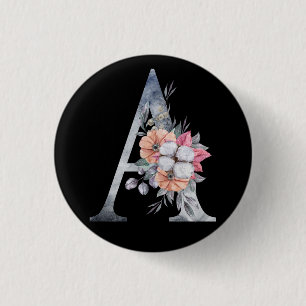 Monogram A Floral Blues 3 Cm Round Badge