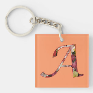 Monogram A Floral Design Keychain
