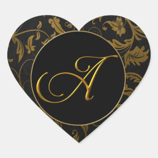 Monogram A Gold and Black Damask Wedding Seal