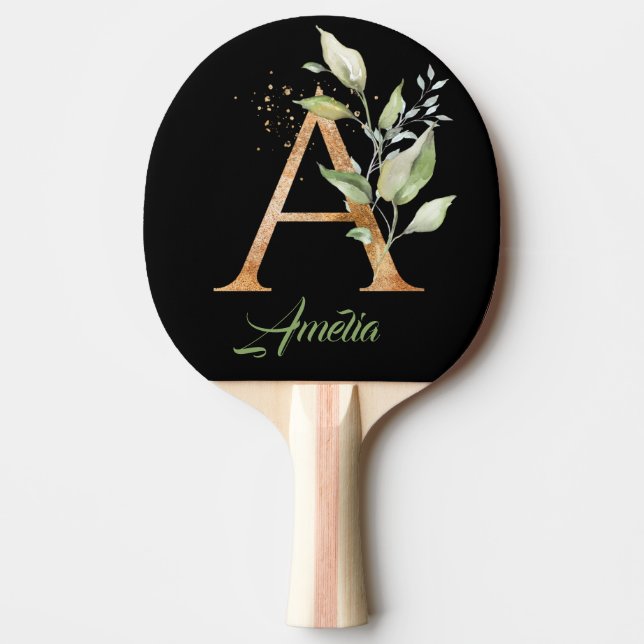 Monogram A green eucalyptus faux gold foil  Ping Pong Paddle (Front)