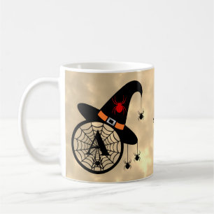 Monogram A Halloween Sky Witch Spiders Name Coffee Mug