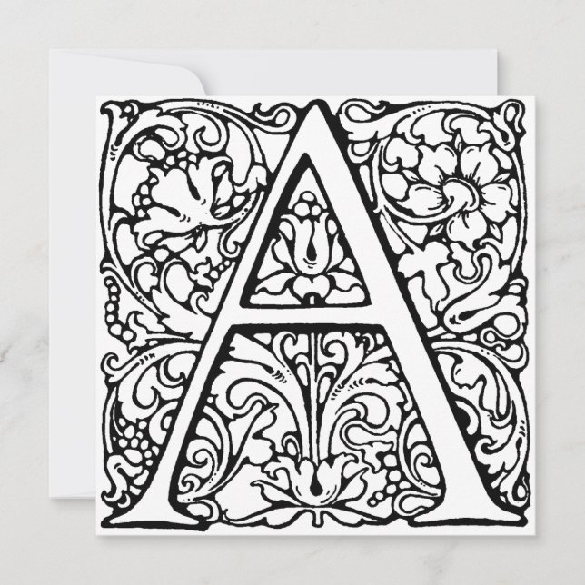 Monogram A Initial Black and White Floral Pattern (Front)