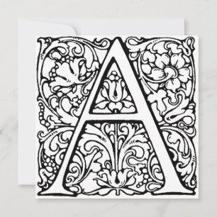 Monogram A Initial Black and White Floral Pattern