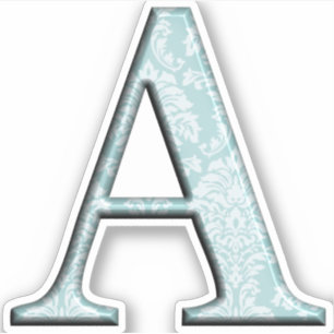 Monogram A Initial Die Cut Sticker Blue Damask