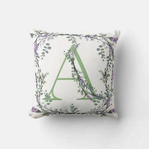 Monogram A Lavender Eucalyptus Cushion
