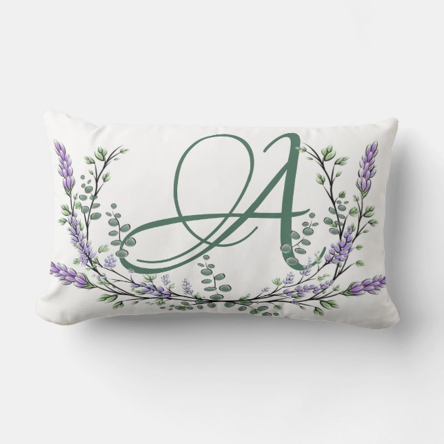 Monogram A Lavender Eucalyptus Lumbar Cushion (Front)