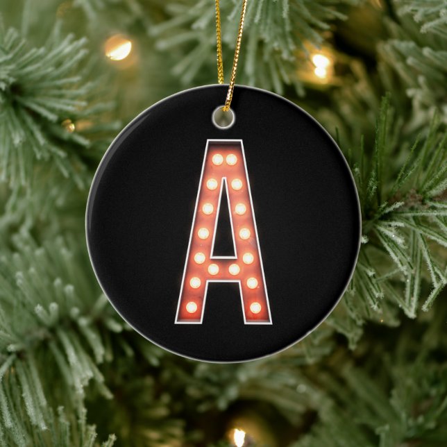 Monogram A Marquee Lights Personalised Ceramic Tree Decoration (Tree)