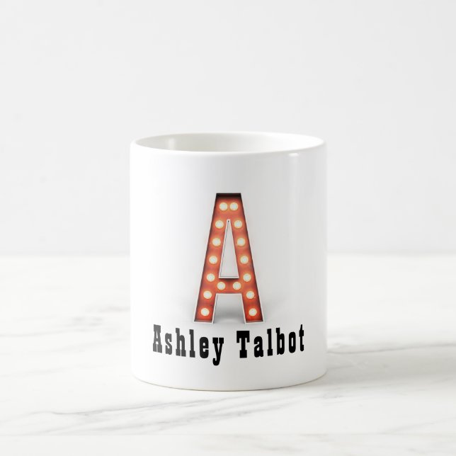 Monogram A Marquee Lights Personalised Coffee Mug (Center)