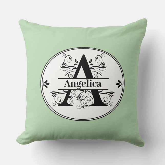 Monogram A muted green Cushion (Front)