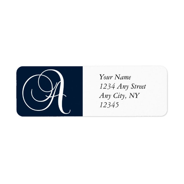 Monogram A Return Address Labels Navy Blue (Front)