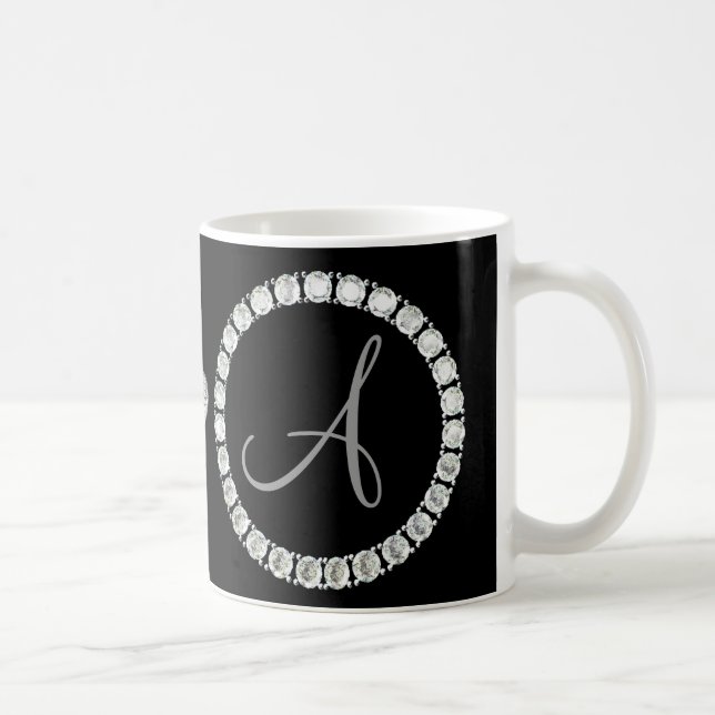 Monogram A rhinestones black bg Coffee Mug (Right)
