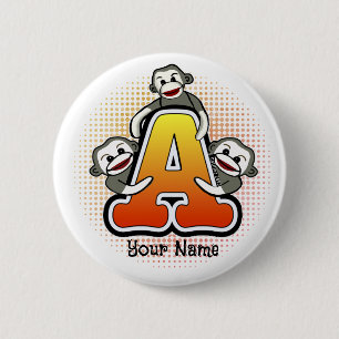 Monogram A Sock Monkey   6 Cm Round Badge