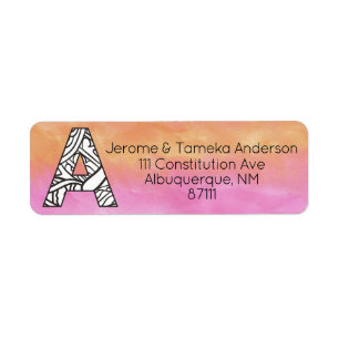 Monogram "A" Tangle Letter Orange Pink Watercolor