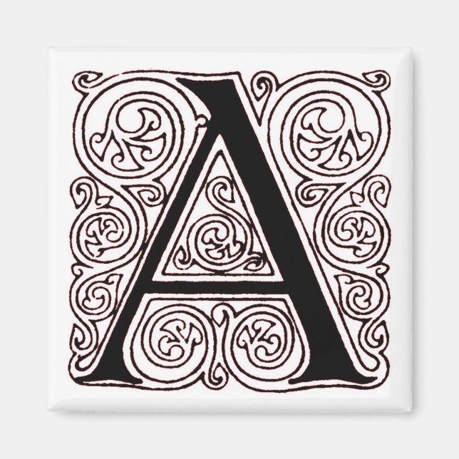 Monogram 'A' With Dark Red Swirls - Magnet (Front)