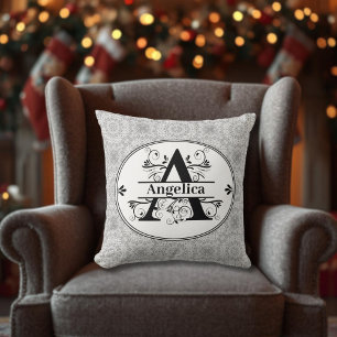 Monogram A with pattern background Throw Pillow