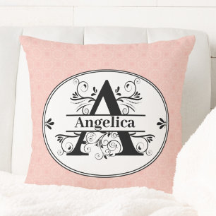 Monogram A with small pink pattern background Cushion