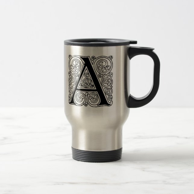 Monogram 'A' With Swirls - Travel Mug (Right)