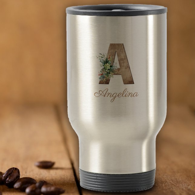 Monogram A wood letter red flower  Travel Mug (Creator Uploaded)